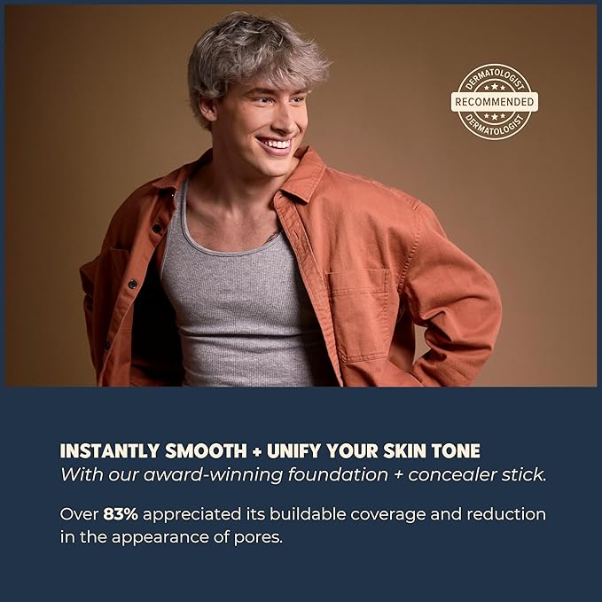 Quick Cover Stick | Lightweight Foundation + Concealer For Men's Skin | Face + Body | 17 Shades | Instantly Covers Blemishes | Natural Matte Finish | Cruelty-Free + Vegan | Portable (Mocha)