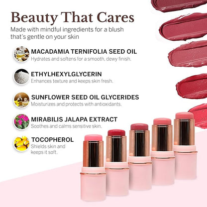Blush Stick for Cheeks & Lips Multistick Cream Blush- Easy to Apply & Blend- Infused with Nourishing Ingredients for your Skin Compact Travel Size Makeup- & Beauty Products for Women