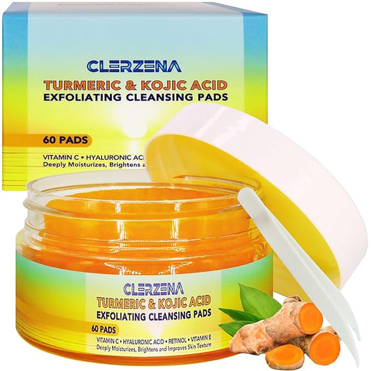 Turmeric Kojic Acid Cleansing Pads | Vitamin C & E, Retinol, Hyaluronic Acid and Turmeric Face Scrub | 60 Kojic Acid and Turmeric Cleansing Pads