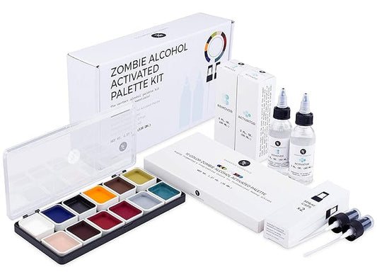 Zombie Alcohol-Activated Palette, Activator, and Remover Kit, Professional SFX Makeup Set