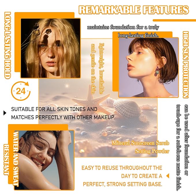 Mineral Sunscreen Setting Powder SPF 50+ PA++++,Translucent Powder Sunscreen for Face,Lasting Matte Oil Control Brush Face Powder,Lightweight & Water Resistant Makeup Setting Powder