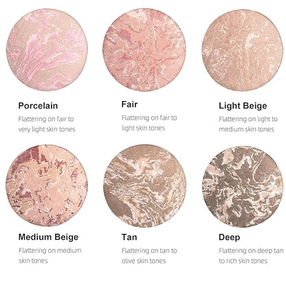 Marble Baked Makeup Setting Powder, Luminous Finish Waterproof Sweatproof Conceal Foundation, 24 H No-Transfer No Smudge Oil-control Pressed Powder Makeup Base (#03 LIGHT BEIGE, 0.53 OZ)