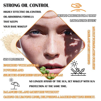2 Pcs Sunscreen Setting Powder,SPF 50+ PA++++,Oil Control Waterproof Mineral Powder Sunscreen,Lightweight Long Lasting Matte Sunscreen Powder with Sunscreen Brush