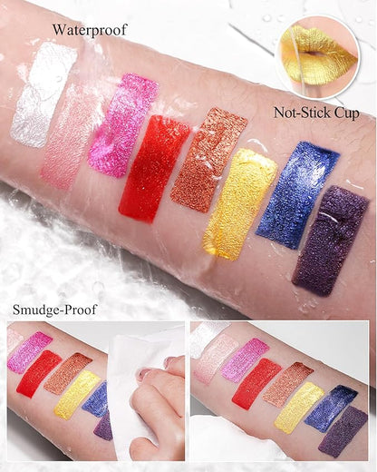 Deep Purple Metallic Liquid Lipstick, Non-Stick Cup Glitter Lip Gloss, High Pigmented Lip Color with Transfer-proof Wear, Long Lasting Waterproof Shimmer Sparkly Lipstick Cosplay Makeup for Women-08