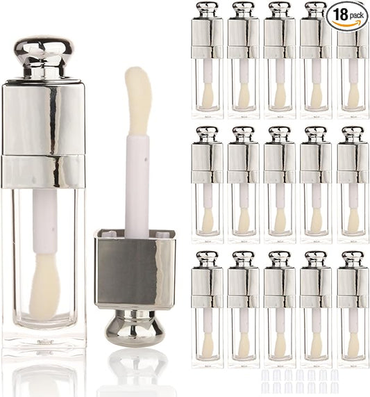 COSIDEA 18PCS Empty 8ML Square clear Lip Gloss Tube Silver big doe foot wand lipgloss tubes for Lip oil tint bottles container