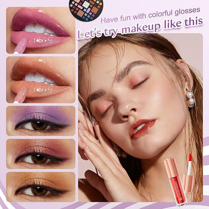 Color Nymph Starter Makeup Kits for Teens Girls With Reusable Case, Beginner Makeup Sets for Preteen, Birthday Valentines Day Makeup Gift Including 38-Colors Eyeshadows Lipglosses Brushes (Purple)