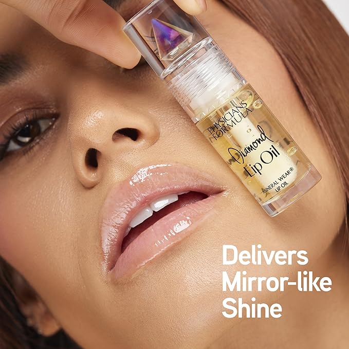 Physicians Formula Mineral Wear Diamond Lip Oil, High-Shine Serum Hybrid with Diamond Dust, Vitamin E, & Mineral Powder, Talc-Free, Cruelty-Free, & Vegan - Yellow Diamond
