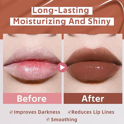 Tinted Hydrating Lip Oil, Korean Makeup Lip Gloss, High Shine, Pigmented Color, Soft Lightweight, Strong Moisturizing, Non-Sticky Lip Oil Tint for Dry Lips, for Healthy Lips All Day Long,Vegan