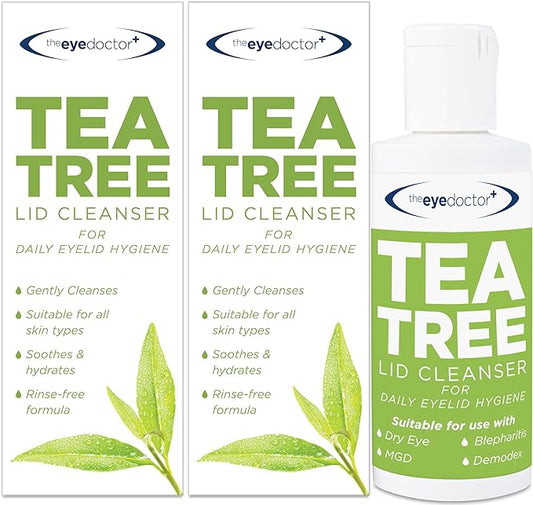 The Eye Doctor Tea Tree Lid Cleanser Twin Pack - 2X 100ml – Daily Hygiene Remove Debris & Make-up Eyelid Eyelashes – Suitable for Sensitive Eyes – Tea Tree Oil Argan Oil Coconut Oil & Micellar Water