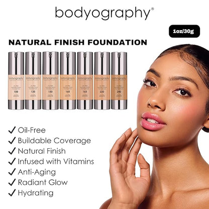 BODYOGRAPHY - NATURAL FINISH Foundation (Light #130): Oil-Free Anti-Aging Salon Natural Finish w/ Vitamin E, C, Antioxidants | Vegan, Gluten-Free, Paraben-Free