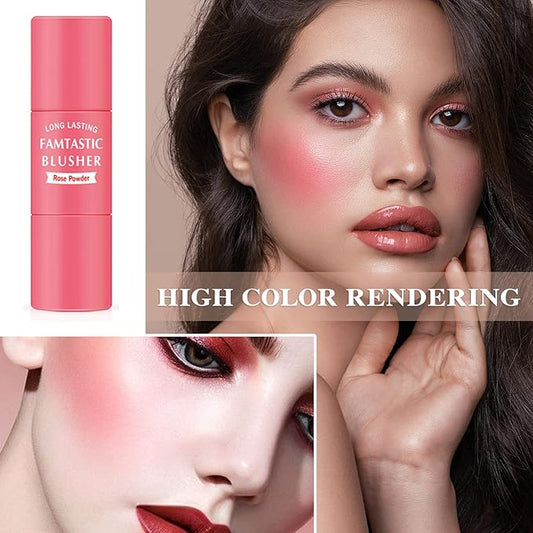 Cream Blush Stick with Brush,Waterproof Multi Cream Makeup Stick,Lightweight,Long-lasting,2 in 1 Multi Blush for Cheeks & Lip Tint & Eyeshadow Makeup(#02 Rose Power)