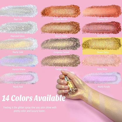 Boko Highlighter Powder Spray, Cosmetic Body Shimmer Spray High Gloss Diamond Glitter Makeup Sparkle Glitter Hairspray Christmas Rave Accessories for Women Face Paint Hair Clothes