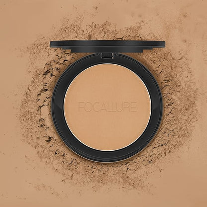 FOCALLURE Flawless Pressed Powder, Control Shine & Smooth Complexion, Pressed Setting Powder Foundation Makeup, Portable Face Powder Compact, Long-Lasting Matte Finish, Nude
