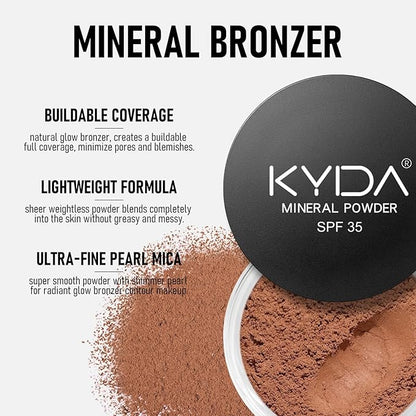 KYDA Mineral Powder Bronzer, SPF 35, Loose Mineral Bronzer, Lightweight Face Contour Powder, Buildable Coverage for Natural Glow Bronzer Makeup, Blendable Formula, Warmth