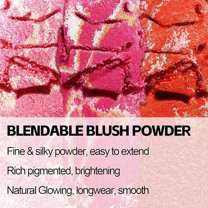 Boobeen Baked Powder Blush, Highlighting Pressed Blush Face Blushes Highlighter Finishing Powder Makeup, Natural Flush Tint for Cheeks, Long-wear Glow, Easily Blends
