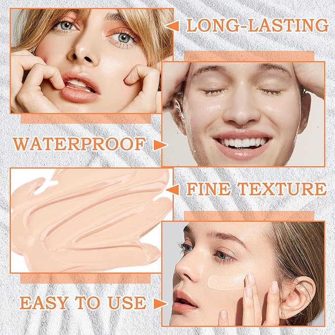 Liquid Foundation Makeup,Oil Control Concealer Long Lasting Silky Full Coverage Foundation Cream with brush,Waterproof Lightweight Face Makeup Foundation for Women