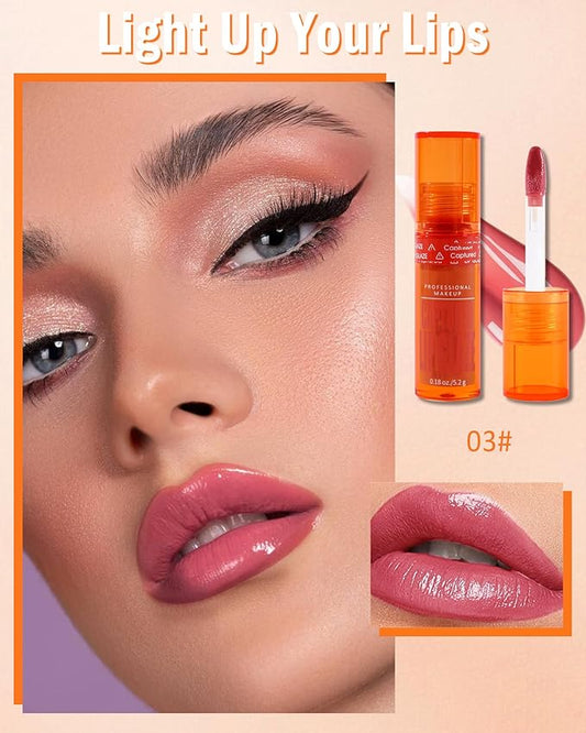 Tinted Lip Gloss-1Pcs Hydrating Non-Stick Rose Pink Lip Tint Stain Liquid Lipstick,Glow Reviver Lip Care Oil Lipstain,Longlasting Waterproof Moisturizing Lipgloss Lip Makeup Gift for Women-03