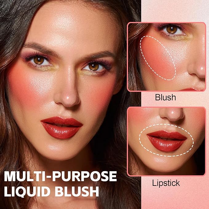 Liquid Blush, Multi-Use Make Up for Cheeks & Lips, High Pigment Matte Blush, Silky Creamy & Blendable Color for Highlighting Contour, Creating a Natural Moisturizing Finish
