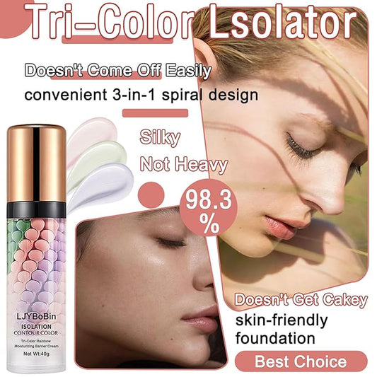 3 in 1 Color Correcting Cream,Moisturizing Isolation Cream Oil Control One Step Color Corrector,Skin Tone Correcting Concealer & Invisible Pore Face Primer Foundation Makeup