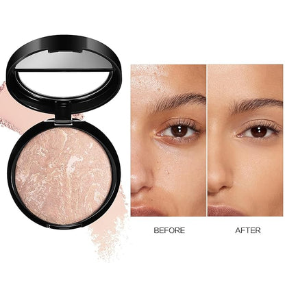 AKARY Baked Powder Foundation, Oil Control Correcting Foundation, Buildable Light to Medium Coverage - Demi-Matte Natural Finish Smooth Lightweight Setting Powder Palette, 03 Light Beige