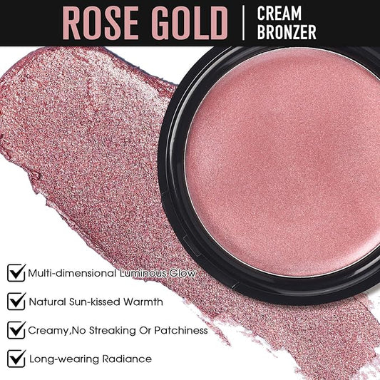 UCANBE Cream Bronzer for Face & Body, Natural Rose Gold Sun-Kissed Glow Blusher, Buildable Luminous for Long Lasting Rosy Flushed, Lightweight Illuminating Contouring Muti-Use Makeup Palette
