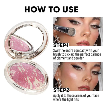 Baked PRO Blush. Brighten Lighting Highly Glow Marbleized. Lightweight Shimmery Satin Face Makeup. Cruelty-Free Powder Blush. Shape, Contour & Highlight Face - B1