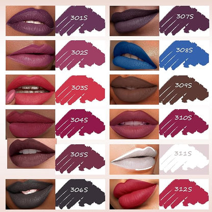 12 Colors Lip Liner Combo, Matte Nude Lipstick Long Lasting and Non-removal Waterproof Smooth Ultra Fine Texture High Pigmented Lip Plumping Brown Black Color Lip Pencil Makeup