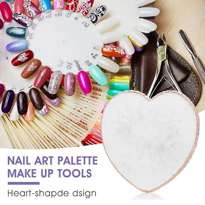 Resin Nail Art Palette Nail Mixing Palette Polish Color Mixing Plate Golden Edge Nail Holder Display Board Heart Shape Cosmetic Mixing Tools