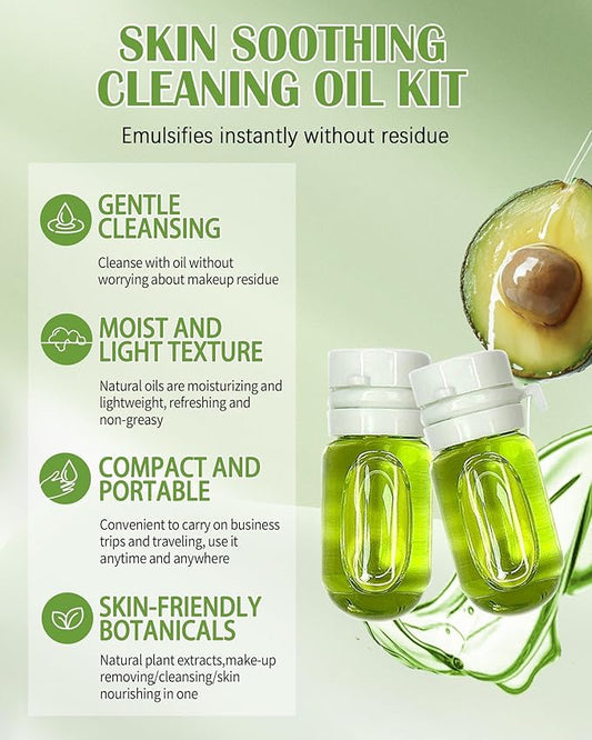 Makeup Remover Oil Portable Kit-7 Pcs Mini Travel Size Bottles Cleansing for Face, Gentle Facial Oil, Portable Skincare,Deep Cleaning without Clogging Pore,Residue-Free,for Dry & Neutral Skin (Green)