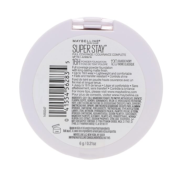 Maybelline New York Super Stay Full Coverage Powder Foundation Makeup, Up to 16 Hour Wear, Soft, Creamy Matte Foundation, Classic Ivory, 1 Count
