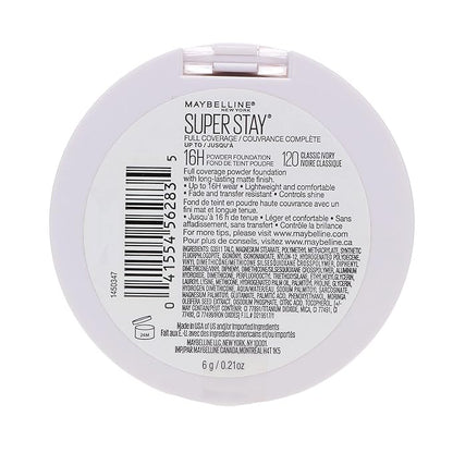 Maybelline New York Super Stay Full Coverage Powder Foundation Makeup, Up to 16 Hour Wear, Soft, Creamy Matte Foundation, Classic Ivory, 1 Count