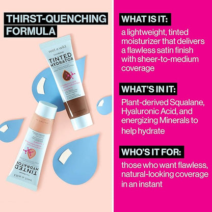 wet n wild Bare Focus Tinted Hydrator Matte Finish, Porecelain, Oil-Free, Moisturizing Makeup | Hyaluronic Acid | Sheer To Medium Coverage