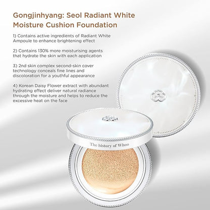 The History of Whoo Gongjinhyang: Seol Radiant White Moisture Cushion Foundation No 21 (13g x 2 Refill) Special Set 4 Items
