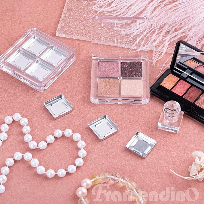 Framendino, 4 Sets Acrylic Empty Eye Shadow Pallet Grids Storage Case with Seal for DIY Craft
