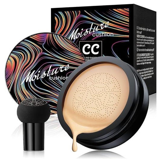 Mushroom Head Air Cushion CC Cream, Long Lasting Matte Concealer, Bright Makeup Base, Moisturizing BB Cream Liquid Foundation, Collagen Cushion Foundation (Natural, 3.21 Ounce (Pack of 1))