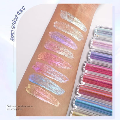 Purple Glitter Lip Gloss Liquid Lipstick, Diamond Shimmer Metallic Sparkly Iridescent Chameleon Lilac Lip Gloss Gift for Women, Long Lasting Waterproof Highly Pigment Holographic Lip Makeup03