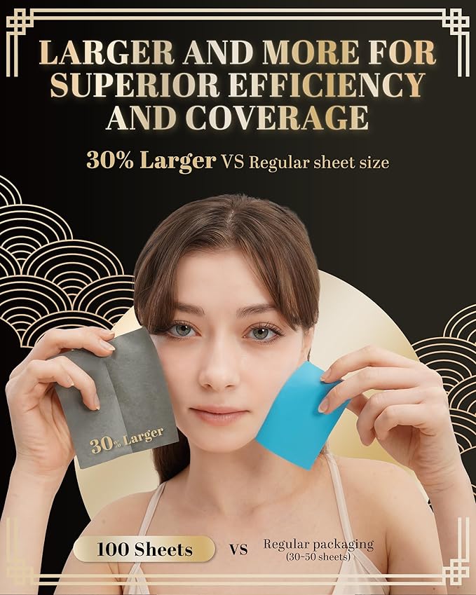 [KPOP Beauty] Makeup Oil Blotting Paper - DANABE Bamboo Charcoal Face Oil Blotting Sheets - Korean Skincare Oil Absorbing Sheets - Sweat Blotting Sheets for Face (4x3.6 in.100 Large Sheets)