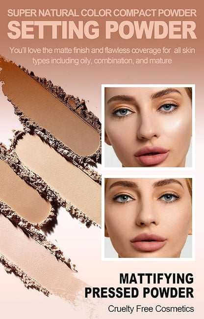 Matte Setting Powder 8 Colors Lightweight Oil Control Pressed Powder Foundation Flawless Long-Lasting Finishing Powder Foundation (Color 01)