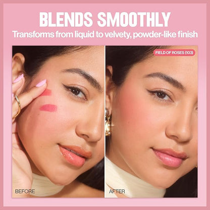Revlon Glimmer Blush Drops, Liquid Blush for Cheeks, Liquid to Velvety Powder Finish, Glowy, High Pigment, 103 Field of Roses, 0.32 fl oz