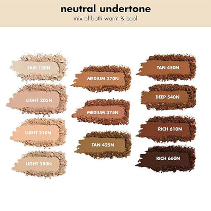 e.l.f. Camo Powder Foundation, Lightweight, Primer-Infused Buildable & Long-Lasting Medium-to-Full Coverage Foundation, Medium 375 N