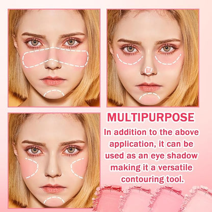 2PCS Powder Blush Palette, 4 Colors Pink Blush for Cheeks,Matte Highly Pigmented Contour Palette with Brush,Long-Lasting Waterproofing Makeup Palette for Face Makeup