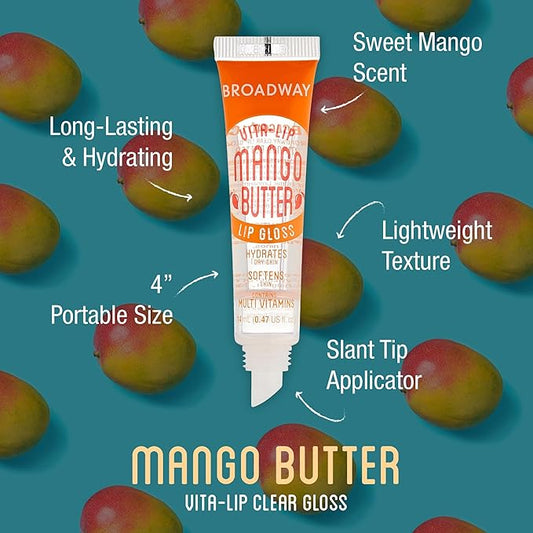 Ruby Kisses Broadway Vita-Lip Clear Lip Gloss (Mango Butter 6 Pack), Ultra-Hydrating & Soothing Formula with Multi-Vitamin Oils, High-Shine Non-Sticky Finish, Nourishing Glossy Lip Balm Softens Skin