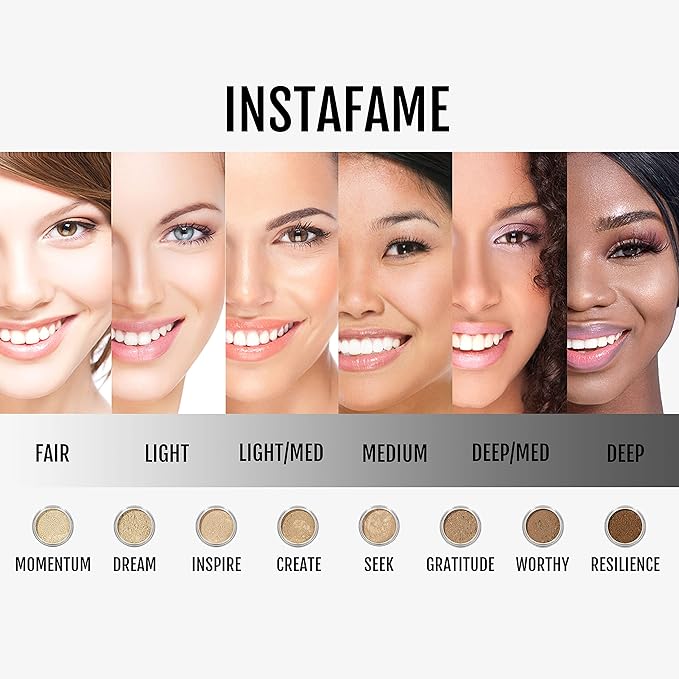 InstaFame Loose Mineral Foundation Powder, Full Coverage Matte With Natural SPF for Sensitive Skin, Momentum