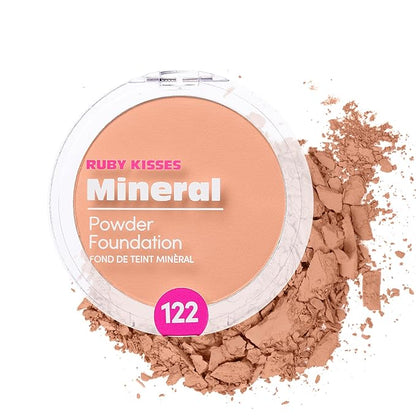 Ruby Kisses Mineral Pressed Powder Foundation, Medium to Full Coverage Natural Finish 0.35 Ounce (Creamy Beige)