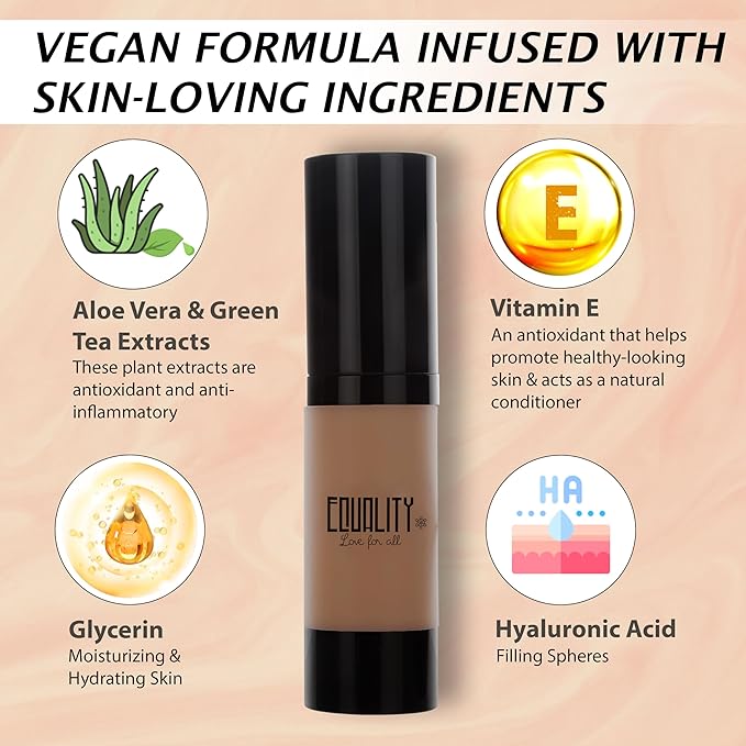 EQUALITY HI-DEF Foundation, Water resistant, Medium to Full coverage, Dewy finish non-matt, 12 hour wear Shine control, Cruelty Free, Paraben Free, 18ml/0.61 US Fl Oz - C85