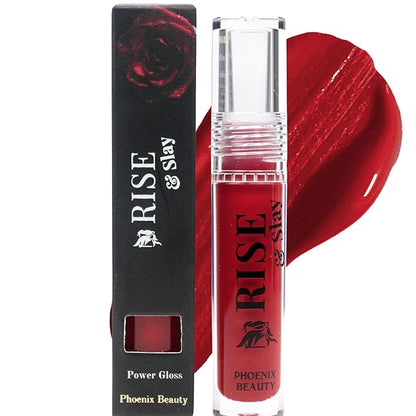 Rise & Slay Power Gloss – High-Pigment Hydrating Gloss Lipstick with Hyaluronic Acid, Vit-E, Jojoba & Castor Oil, Non-Sticky Vibrant Shine, Crimson Red (Cherry Bomb, 4.5 ml)