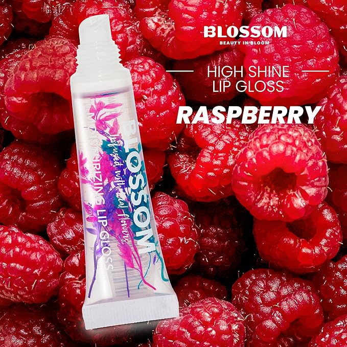 Blossom Scented Moisturizing Lip Gloss Tubes, Infused with Real Flowers, 0.9 fl. oz/27ml, 3 pack Full Size Gift Set, Strawberry/Raspberry/Mango