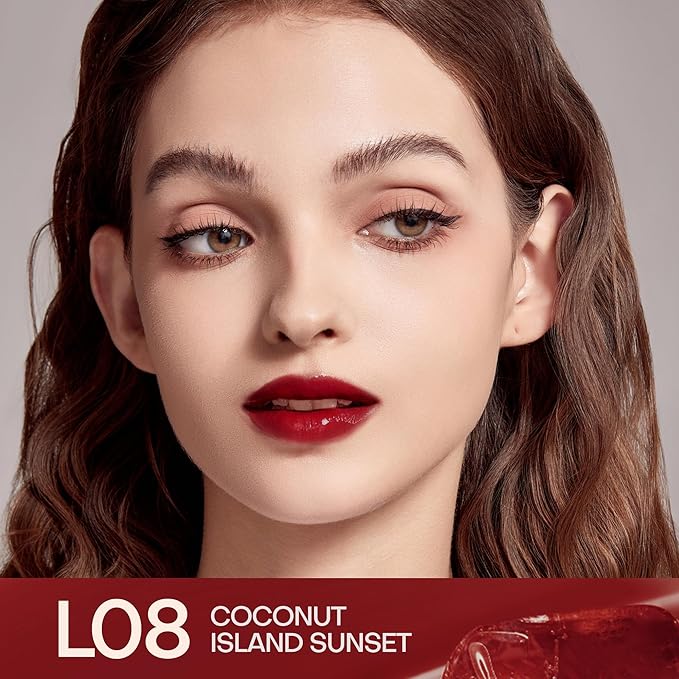 Mistine Lip Gloss Thai latte Long Lasting Lip Glaze Non-sticky Lip Tint Gloss with 1% Peptide Glossy Finish L08 Coconut Island Sunset 0.1 fl oz 1 Count