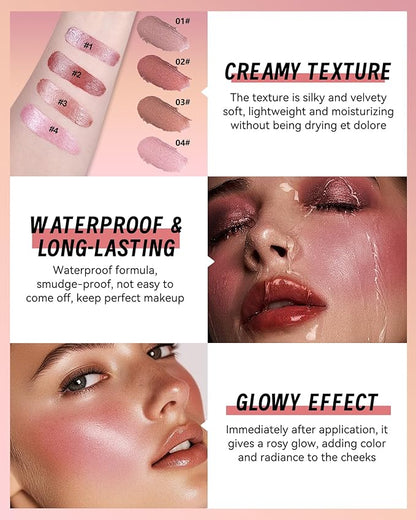 Miracle Glow Balm - Hydrating Tinted Cream Blush, Multi-Use Glow Face Balm Makeup for Cheek & Eye & Lip Tint, Creamy Lightweight Blendable Shimmer Blusher, Radiant Skin Finish, 03# Sheer Pink