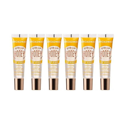 Ruby Kisses Broadway Vita-Lip Clear Lip Gloss (Honey 6 Pack), Ultra-Hydrating & Soothing Formula with Multi-Vitamin Oils, High-Shine Non-Sticky Finish, Nourishing Glossy Lip Balm for Healthy Lips